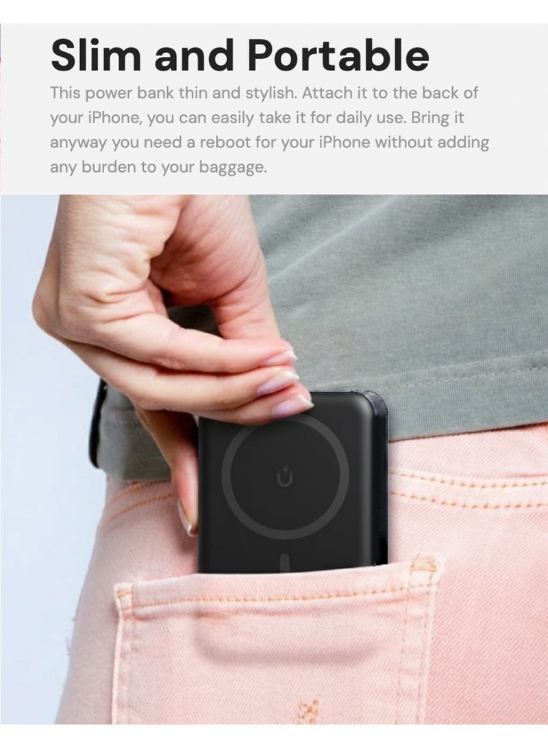 MICRODIA SNAPPower Anchor Wireless Power Bank, 35W PD USB-C Megantic Portable Charger, MagSafe Wireless Charger for iPhone 16/15/14/13/12 Series – Black - Image 3